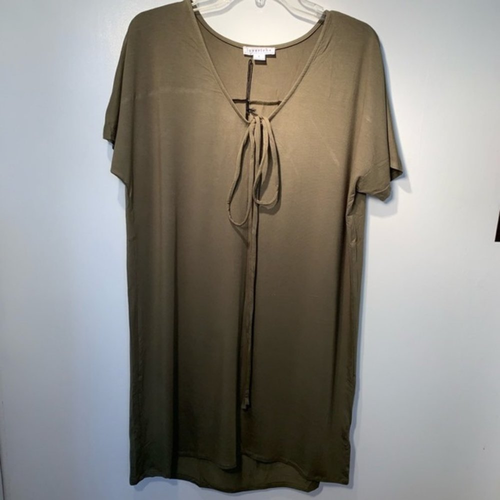 LOVE RICHE OLIVE GREEN TIE V NECK T SHIRT DRESS